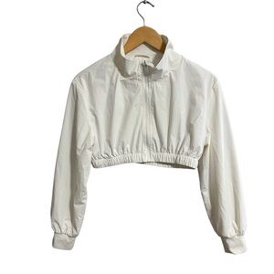 CSB Crop Shop Boutique Cropped Bomber Windbreaker Jacket White